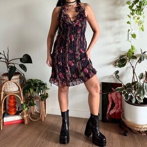 RARE vintage betsey johnson 100% silk mini dress floral ruffle dress